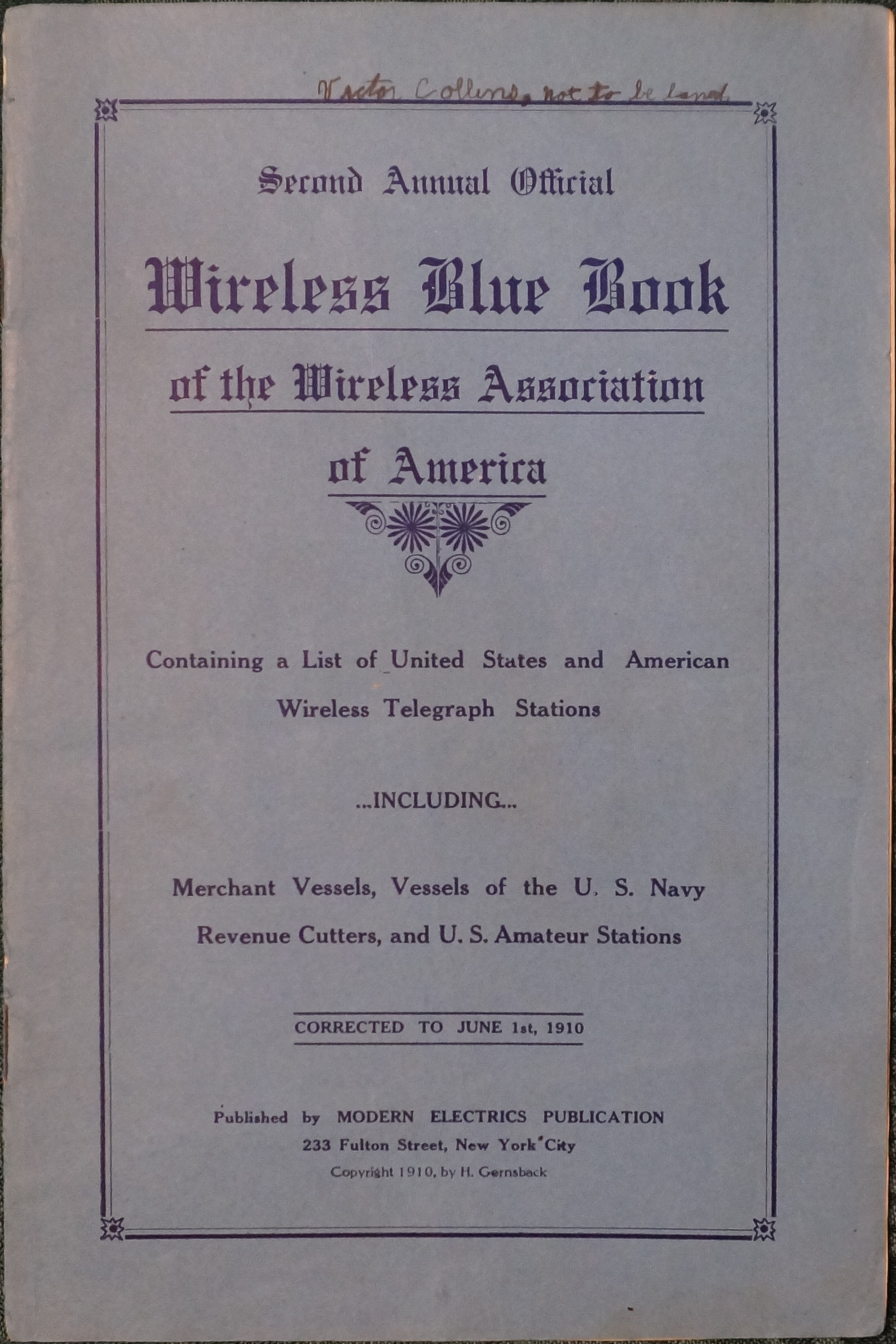 Second annual *Wireless Blue Book,* courtesy: Collection of Jim and Felicia Kreuzer, Grand Island, NY.