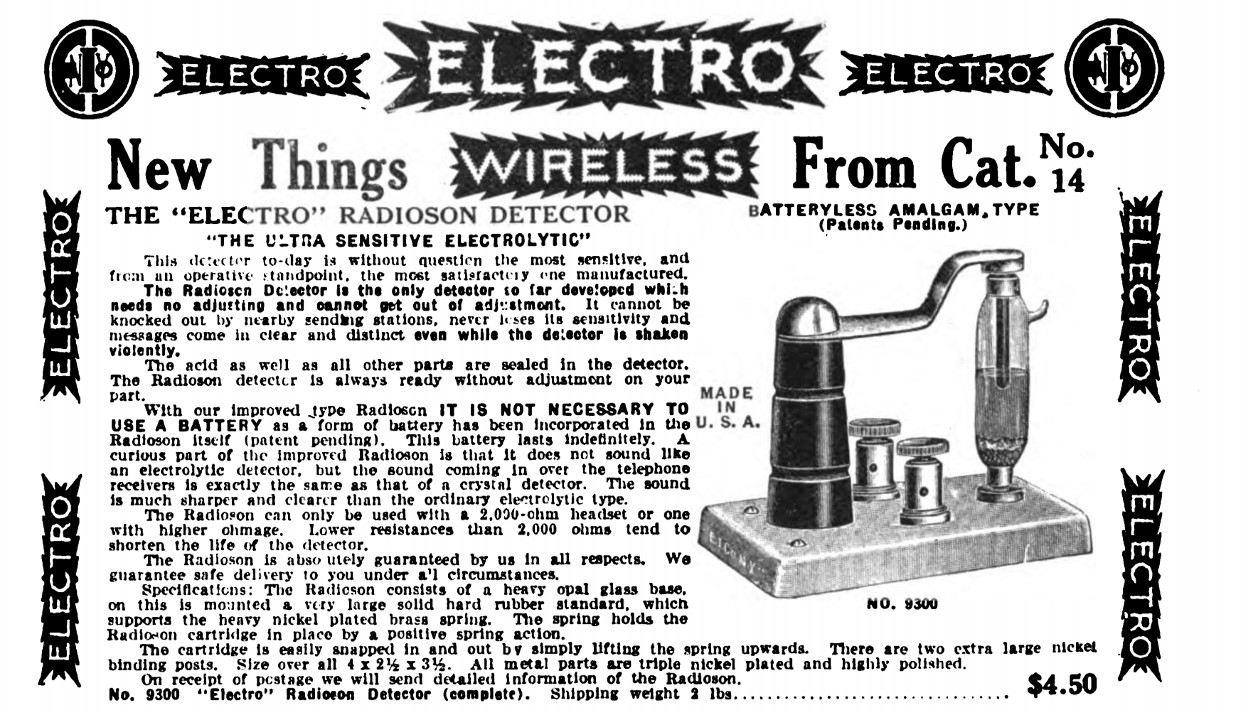 The Radioson Detector as advertised in the November 1914 issue of *Popular Electricity and Modern Mechanics*