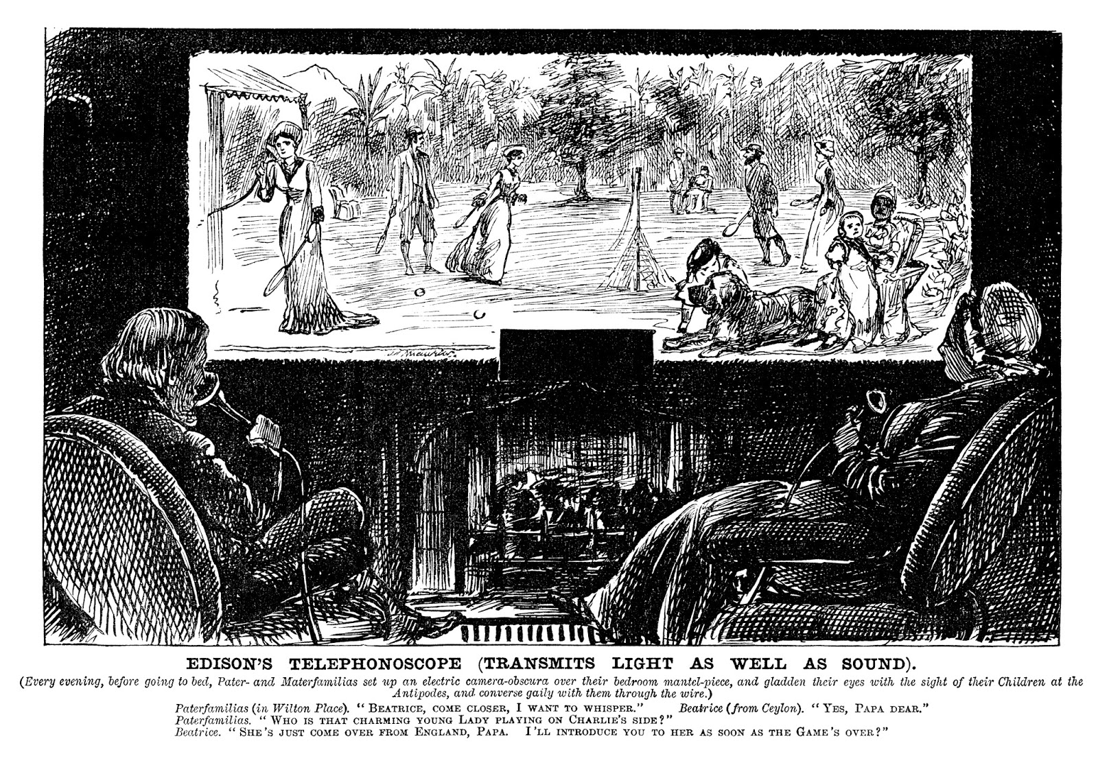"Edison's telephonoscope (transmits light as well as sound), from *Punch,* December 9, 1878