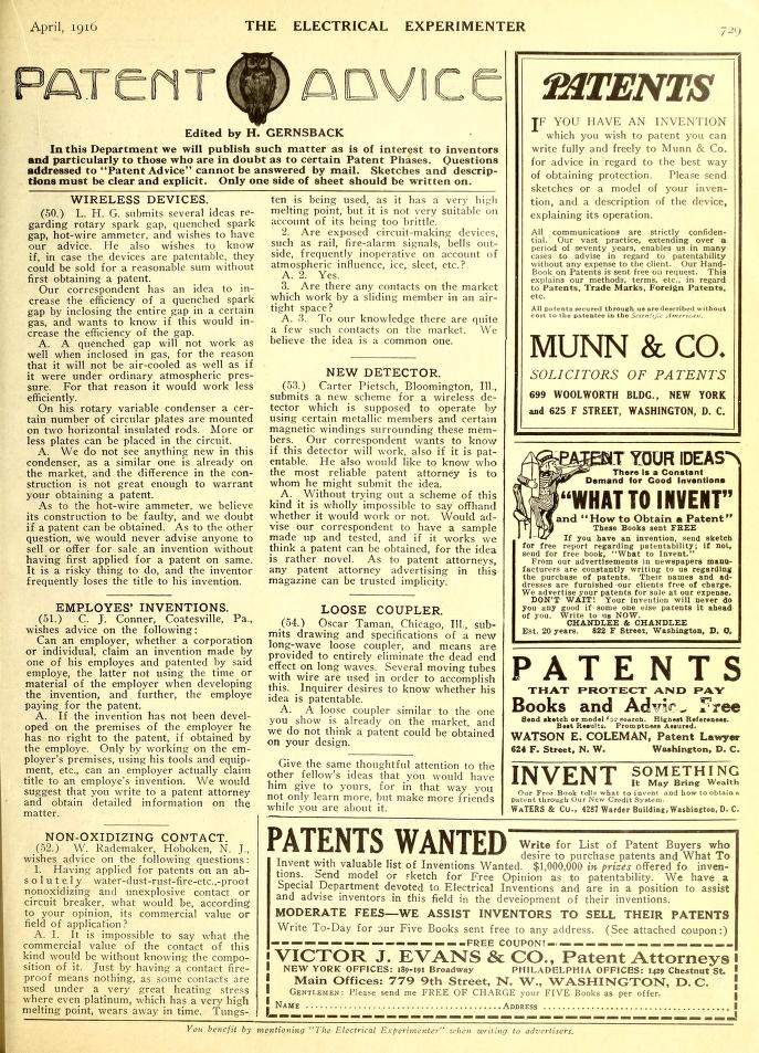 Page from April 1916 issue of *Electrical Experimenter*